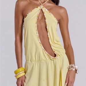 Jaded London Yellow Backless Dress with Beaded Detail